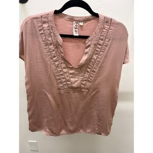 Dolan Left Coast Collection Womens Pink Satin Mixed Media V-Neck Blouse Small